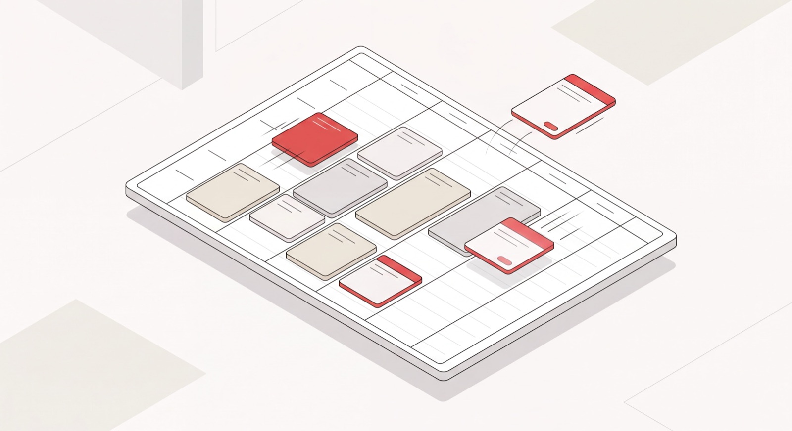 Isometric smart calendar with task blocks auto-arranging into a weekly schedule, an AI schedule generator at work